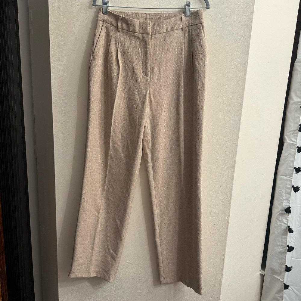 House of Harlow 1960 Beige Pleated Straight Leg Trousers Dress Pants Size 8